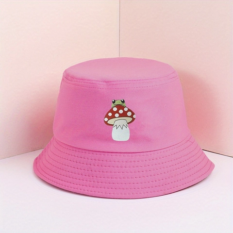 Sombrero de Pescador Bordado de Seta y Rana Poliéster Protección Solar Verano Aire Libre Casual Lindo Sombrero para Mujer Hombre