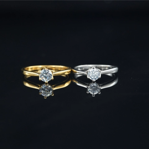 Classic Solitaire Ring Titanium Steel Round Brilliant Cut Moissanite Prong Setting Polished Fashion Jewelry For Women