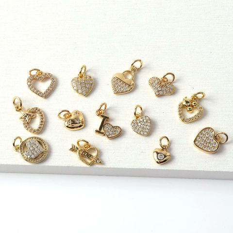 Ciondoli A Forma Di Cuore Rame Placcato Oro Micro Pave Zircone Per La Creazione Di Gioielli Fai Da Te Accessori Donne
