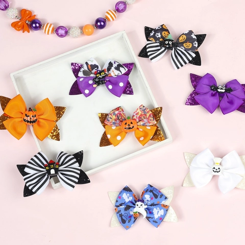 Fiocchi Per Capelli Halloween Per Bambini Paillettes Mollette Coccodrillo Zucca Ragno Fantasma Accessori Festa Ragazze