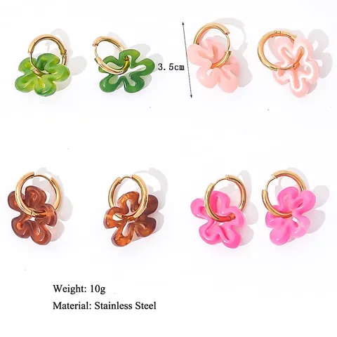 Orecchini A Cerchio Con Fiori Cavi Acciaio Inossidabile Resina Petalo Gioielli Retro Per Donne