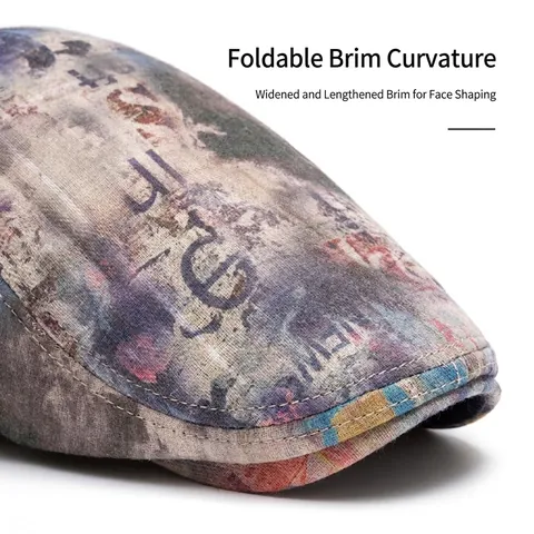 Vintage Beret Flat Cap Cotton Washed Denim Mesh Graffiti Tie Dye Print Adjustable Retro Casual Newsboy Hat For Men Women