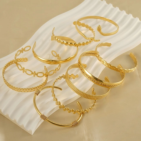 Adjustable Cuff Bracelets 18K Gold Plated Stainless Steel Snake Bamboo Twist Texture Trendy Minimalist Jewelry For Women