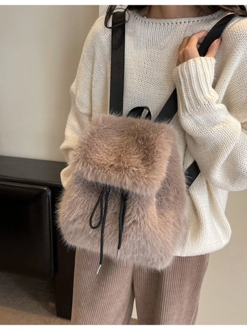 Mochila De Felpa Piel Sintética Gran Capacidad Cordón Cierre De Solapa Dulce Otoño Invierno Moda Casual Bolso Para Mujer