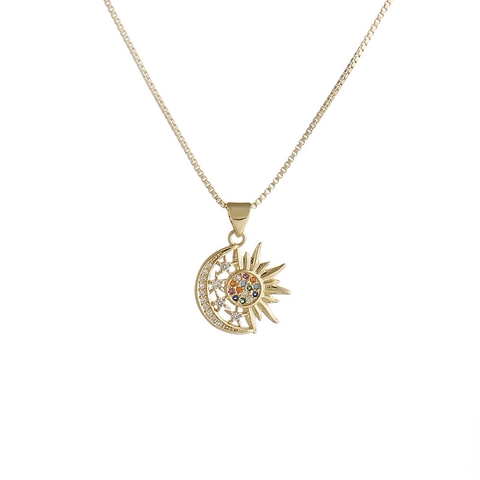 Collana Pendente Sole E Luna Rame Zircone Colorato Stella Gioielli Per Donne Uomini