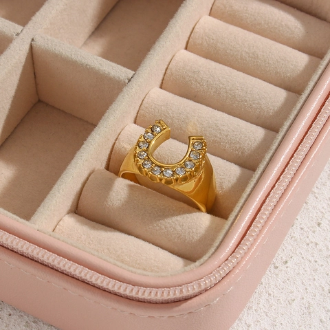 Anello Ferro Di Cavallo Minimalista In Acciaio Inossidabile Da Donna Placcato Oro Zirconia A Forma Di U Gioielli Di Moda