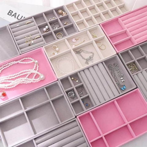 Velvet Jewelry Tray Organizer Multi Compartment For Rings Earrings Necklaces Storage Showcase Drawer Divider