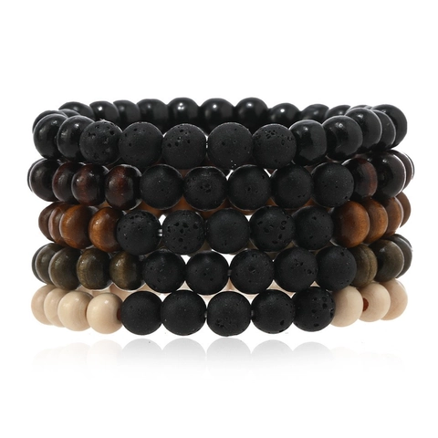 Multi-Layer Beaded Bracelets For Men Wood Beads Coconut Shell Volcanic Stone Elastic Stretch Bohemian Tribal Retro