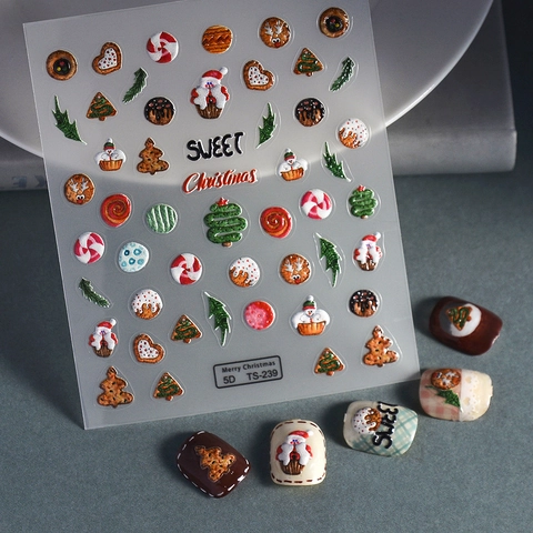 Adesivi Per Unghie 5D Rilievo Di Natale Babbo Natale Pupazzo Di Neve Stereoscopico Impermeabile Manicure Fai Da Te