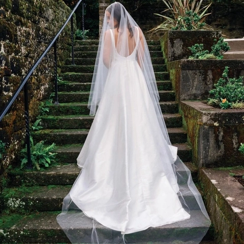 Velo De Novia Tul Suave Minimalista Transparente Elegante Romántico Accesorio Con Peine De Metal