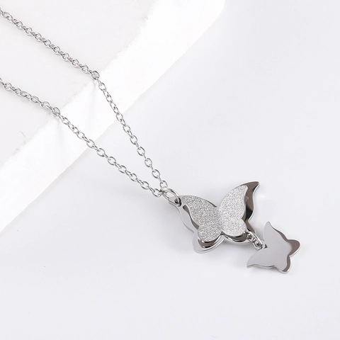 Collana Con Pendente A Farfalla Acciaio Inossidabile 304 Smerigliato Lucidato Doppie Farfalle Gioielli Per Donne
