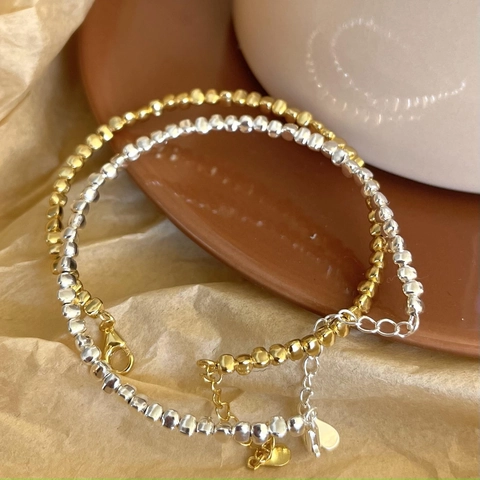 Bracciale Con Perline Sfaccettate Irregolari Argento Sterling 925 Gioielli Minimalisti Geometrici Da Donna Con Ciondolo A Cuore