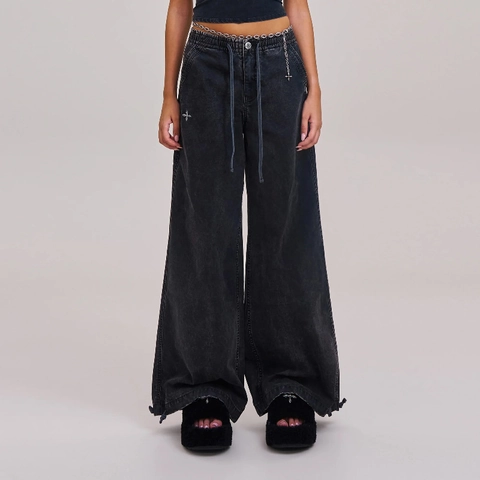 Pantaloni Cargo Da Donna A Gamba Larga In Cotone Vita Alta Coulisse Streetwear Pantaloni Casual Lavati