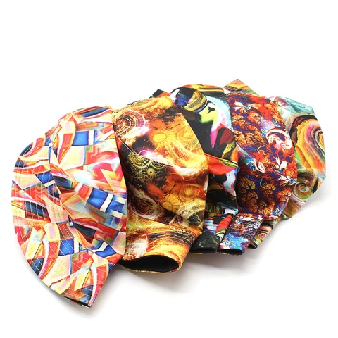 Reversible Bucket Hat Abstract Digital Print Double Sided Sun Protection Polyester Cotton Outdoor Streetwear Psychedelic Style