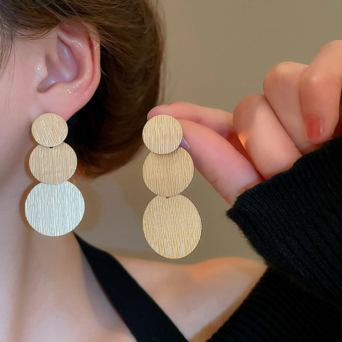 Tiered Round Disc Drop Earrings With 925 Sterling Silver Earring Post Brushed Metal Geometric Minimalism For Women