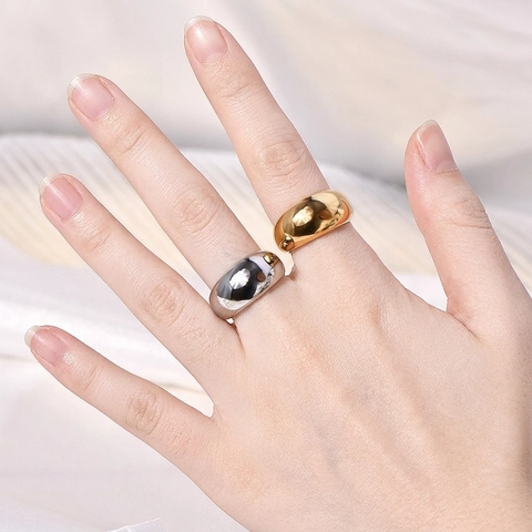 Anillo De Cúpula Minimalista Acero Inoxidable Pulido Espejo Banda Ancha Retro Joyería De Dedo Mujer