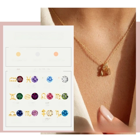 Zodiac Sign Pendant Necklace Stainless Steel Round Birthstone Jewelry 18K Gold Plated Birthday Gift For Women