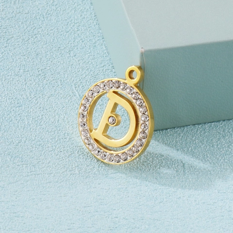 Round Rhinestone Letter D Pendant Stainless Steel Jewelry Making DIY Charm Accessory