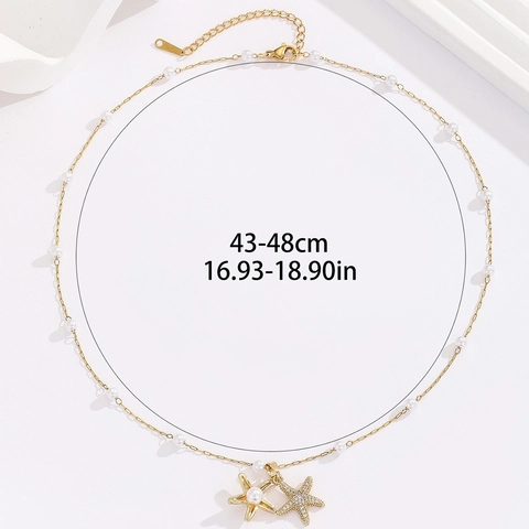 Collana con Pendente Stella Marina in Acciaio Inossidabile e Perle Artificiali Placcata Oro con Strass Gioielli Donna