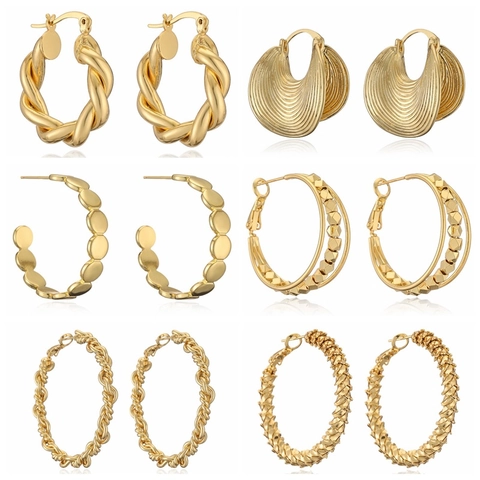 Orecchini a Cerchio in Rame Placcato Oro 18K Minimalisti per Donna Orecchini Pendenti Geometrici Retrò con Trama a Treccia e Conchiglia Gioielli