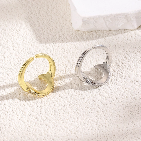 Minimalist Geometric Horseshoe Open Ring For Women Copper Gold Silver Plated Zirconia Adjustable Finger Ring Fashion Jewelry