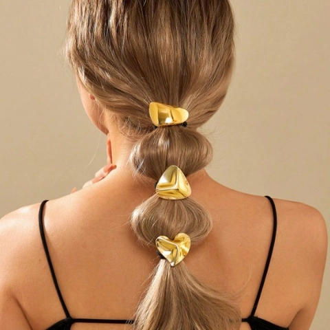 Elegant Metal Geometric Heart Hair Ties Elastic Hair Ropes Minimalist Gold Ponytail Holder Fashion Hair Accessories