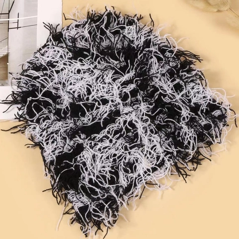 Bonnet En Tricot Vieilli Acrylique Pelucheux Franges Chaud Coupe-Vent Y2K Punk Hip Hop Streetwear Pour Femmes Hommes