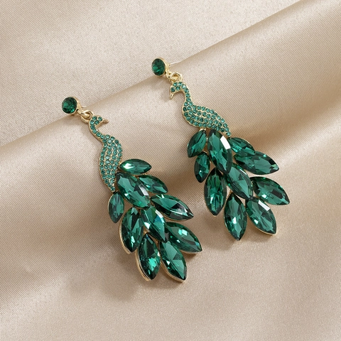 Peacock Shape Drop Dangle Earrings Alloy Rhinestone Crystal Glass Acrylic Women With Stainless Steel Earring Post