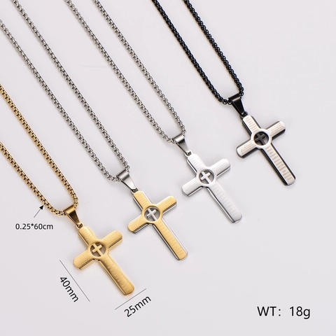 Collar De Cruz Acero Inoxidable 304 Grabado Oración Del Señor Escritura Colgante Hueco Joyería Religiosa Para Hombres