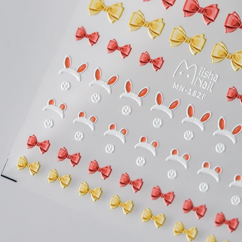 3D Embossed Nail Art Stickers Cute Rabbit Ears Bowknot Design DIY Self Adhesive Manicure Decoration For Women Girls