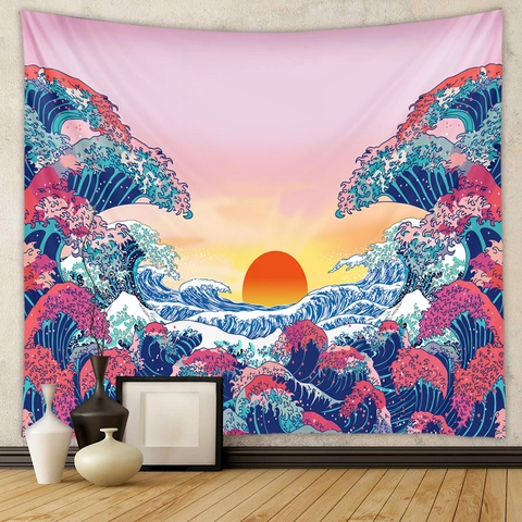 Arazzo Giapponese Ukiyo-e Grande Onda Poliestere Appeso A Parete Coperte D'Arte Decorativa Per Camera Da Letto Soggiorno