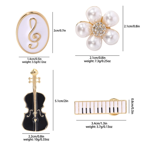 Spilla Tema Musica Lega Smalto Violino Tastiera Di Pianoforte Perla Artificial Fiore Spilla Decorativa Gioielli Per Donne Abiti Vestiti
