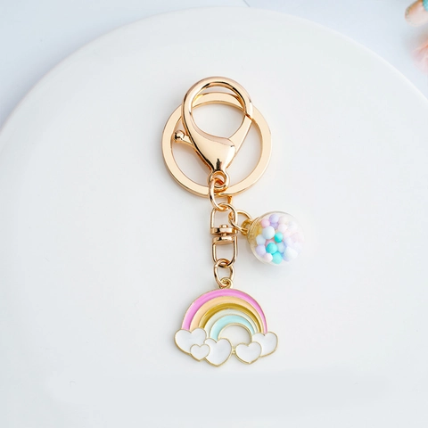Simpatico Portachiavi Nuvola Arcobaleno Stile Coreano Con Sfera di Vetro Perline Colorate Pendente Borsa Lega di Zinco Oro Metallo