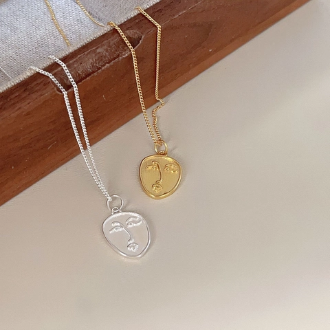 Collana Con Ciondolo Viso Umano Astratto Arte Moderna Argento Sterling 925 Gioielli Minimalisti Per Donne