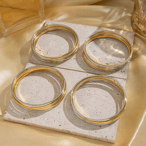 Minimalistische Stapelbare Armringen 304 Roestvrij Staal Waterdicht Hypoallergeen Geometrische Ronde Armbanden Voor Dames