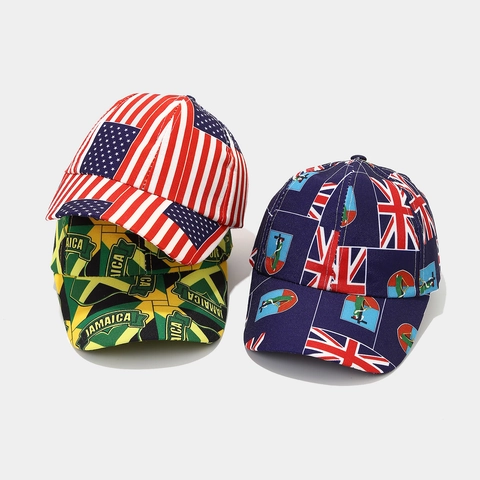 Kids Baseball Cap National Flag Print Polyester Sun Protection Adjustable Sporty Vintage Hat For Children