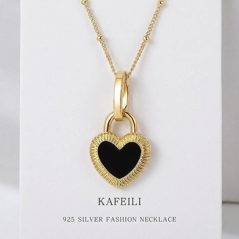 925 Sterling Silver Heart Necklace With Mother Of Artificial Pearl Enamel Double Sided Beaded Clavicle Chain Minimalist Jewelry For Women