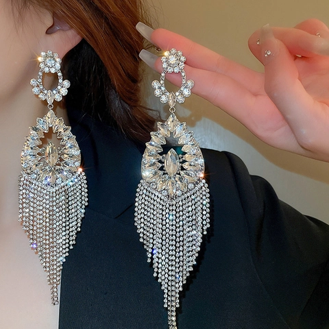Pendientes Colgantes De Borla De Strass Con Poste De Plata De Ley 925 Joyas De Flores Exageradas Para Mujer