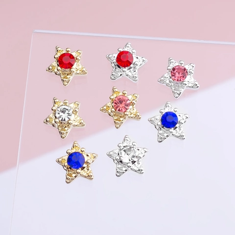 Stern Nagelkunst Charms Legierung Strass Fünfzackiger Stern DIY Maniküre Dekorationen Funkelnde Schmuck Zubehör Süß Ins Stil