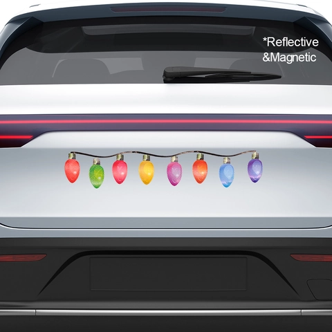 Christmas Magnetic Reflective Stickers Cartoon Santa Reindeer Snowman Bulb Decor For Car Fridge Garage Door Holiday Ornament