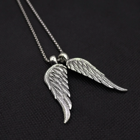 Retro Alloy Angel Wings Pendant Necklace Punk Gothic Style Jewelry For Men And Women Silver Color Box Chain