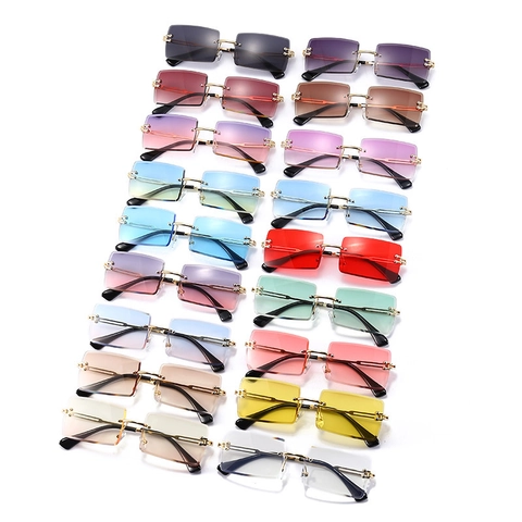Occhiali Da Sole Rettangolari Senza Montura Colori Sfumati Montatura In Metallo Dorato Protezione UV400 Retro Per Donna