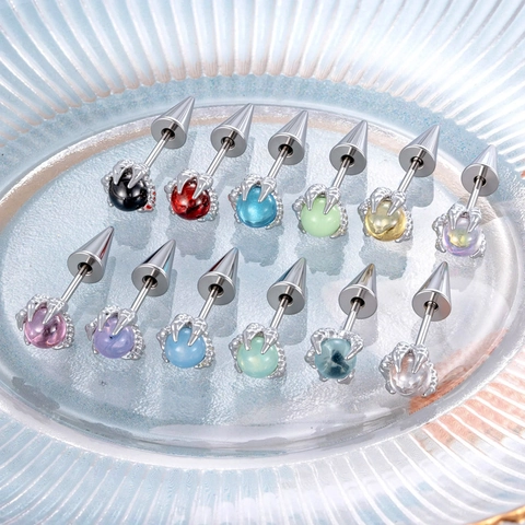 Drakenklauw Oorkraakbeen Stud Roestvrij Staal Koper Zirkoon Piercing Oorbel Met Kegel Stekel Achterkant Punk Gothic Sieraden