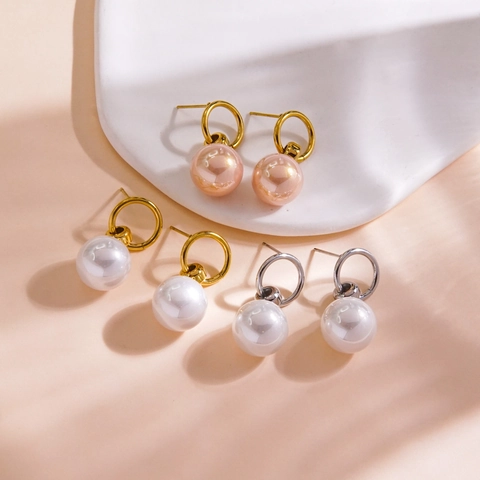Boucles d'Oreilles Créoles en Acier Inoxydable avec Perle d'Eau Douce pour Femmes Plaquées Or 14K Boucles d'Oreilles Géométriques