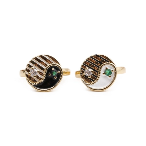 Yin Yang Tai Chi Bagua Ring Kupfer Zirkon Emaille Mikro Eingelegt Verstellbar Offen Finger Schmuck Vintage Trendy