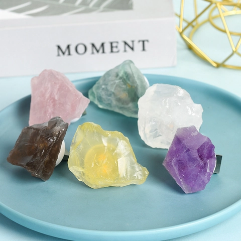 Natural Crystal Raw Stone USB Night Light Colorful Atmosphere Lamp Desktop Decor Amethyst Rose Quartz Citrine Portable