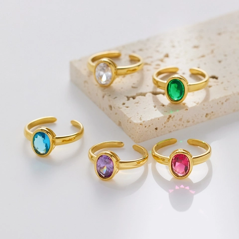 Ovaler Zirkonia Edelstahl Ring Verstellbares Offenes Band Vintage Ästhetik Vergoldeter Schmuck Für Frauen