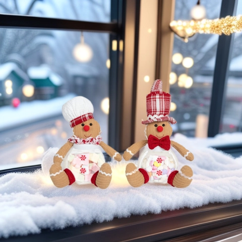 Lebkuchenmann Süßigkeitenglas Weihnachtsdeko Durchsichtig Kunststoff Stoff Kord Ornament Für Feiertagsparty Tisch