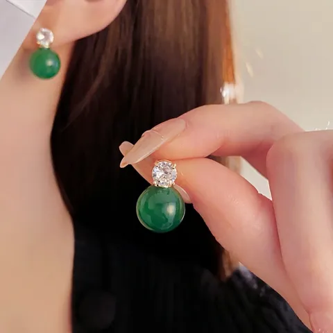 Round Stud Earrings Zircon Imitation Artificial Pearl Copper Gold Plated With Silver Earring Post French Minimalist Retro Women