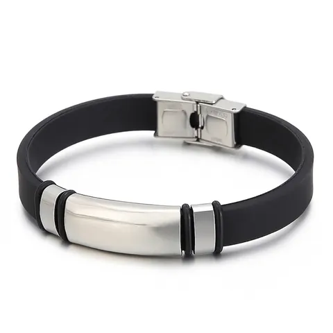Bracciale Da Uomo Multistrato In Pelle Di Vacchetta Intrecciata E Silicone Con Chiusura In Acciaio Inossidabile Accessorio